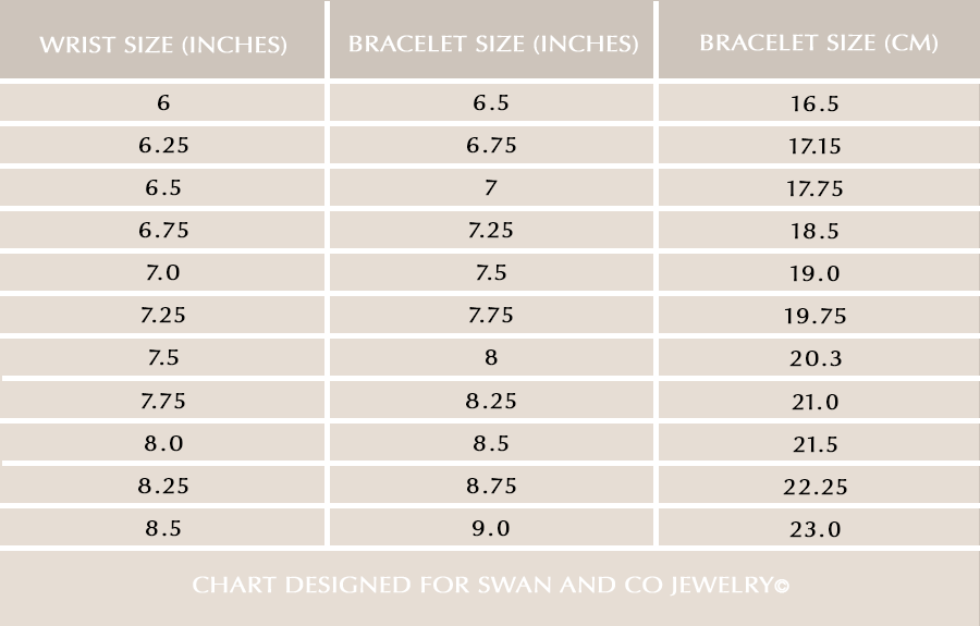 Bracelet Size Chart – Swan & Co Jewelry